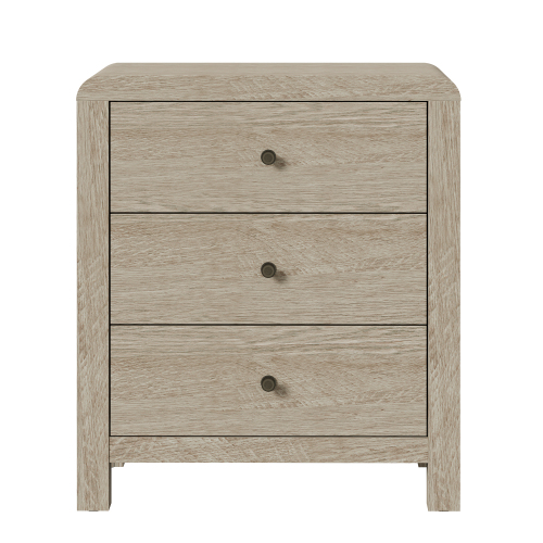 3 Drawer Dresser with Rounded Table Corners, Modern Chest of Drawers, Large Nightstand Side Table, Wood Storage Dressers Organizer for Bedroom, Living Room, Entryway, Natural Wood - Particle Board+MDF - MDF - 3 Drawers - Easy Assembly - Bedside Cabinet - Lacquer - White