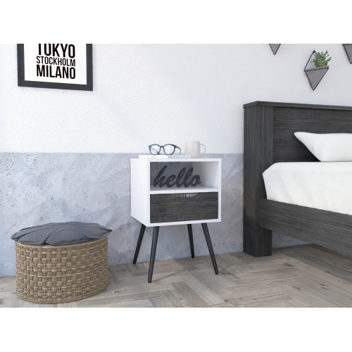 Haverson 1-Drawer 1-Shelf Nightstand Smokey Oak and White - Particle Board