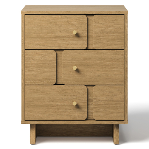 Professional 3-Drawer Nightstand: Solid Wood Construction, 110LBS Load Capacity, Storage Organizer for Bedroom, Office, or Living Space, Natural Oak Finish - MDF - 3 Drawers