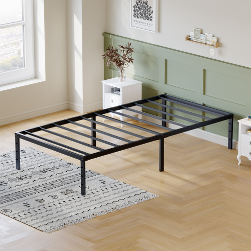 Metal Bed Frame,Size Bed Frame with Storage Space,Heavy Duty Sturdy Mattress Foundation,Easy Assembly, Black - Bedroom - Twin - Box Spring Not Required - Iron - Not Specified