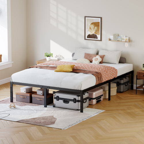 Full Bed Frame, 14 Inch Heavy Duty Metal Platform Bed Frame with 12.3 inch Under-Bed Storage, No Box Spring Needed, Noise-Free and Easy Assembly, Supports up to 770 lbs, Black - Bedroom - Box Spring Not Required - Iron - 14-Inch