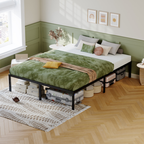 Queen Bed Frame, 14 Inch Heavy Duty Metal Bed Frame with 12.3" Under Bed Storage, 990 lbs Capacity, Noise-Free Slat Support, Universal Headboard Compatible, No Box Spring Needed, Easy Assembly, Black - Bedroom - Box Spring Not Required - Iron - 14-Inch