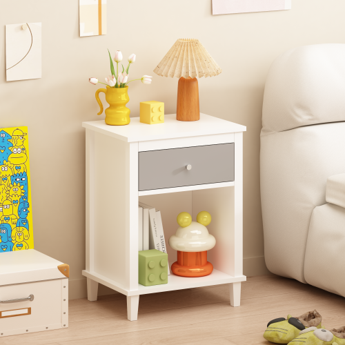 26.77''H Wooden Nightstand with One Drawer One Shelf for Kids, Adults,Gray+Silver handle - MDF - Not Specified