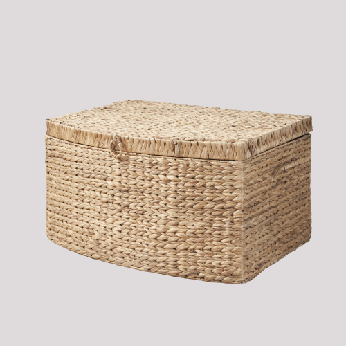 Ludmilla Rectangular Curve Water Hyacinth Woven Wicker Trunk with Handles - 26" x 19" x 14" - Natural Brown - For Clothes, Toys, Magazines and Book Storage - Light Brown