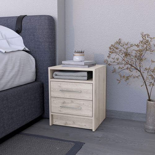 Philadelphia Nightstand, Two Drawers, Concealed Shelf - Light Gray - Particle Board - Melamine - Modern - 2 Drawers - Storage - Bedroom - Not Specified - Not Specified