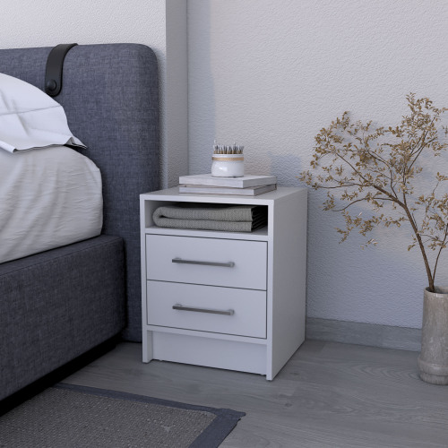 Philadelphia Nightstand, Two Drawers, Concealed Shelf - White - Particle Board - Melamine - Modern - 2 Drawers - Storage - Bedroom - Not Specified - Not Specified