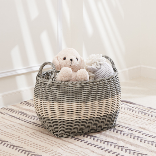 Zita Oval Resin Woven Wicker Multi-Use Storage Basket with Handles - 18" x 15" x 11.4" - White-Gray - For Towel, Toys, Magazines Storage and Home Decoration - Grey - Not Specified - Not Specified
