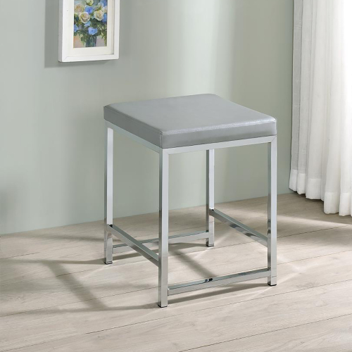 Light Grey Upholstered Square Vanity Stool - Light Gray - Faux Leather - Foam - Contemporary,Modern - Bedroom - Faux Leather - Backless - Vanity Stools