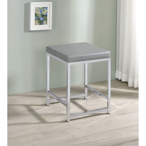 Light Grey Upholstered Square Vanity Stool - Light Gray - Faux Leather - Foam - Classic,Modern - Bedroom - Engineered Hardwood - Armless - Vanity Stools