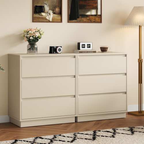 Large 3 Drawer Dresser Set of 2, Modern Nightstand for Bedroom, Wide Bedside Table with Hidden Pull-out System, Wooden Chest of Drawers for Living Room, Entryway, Beige - Particle Board+MDF - MDF - 3 Drawers - Easy Assembly - Bedside Cabinet - Lacquer - White