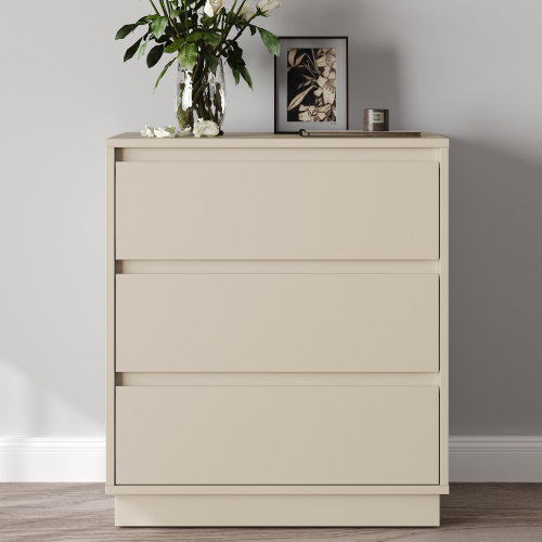 Large 3 Drawer Dresser, Modern Nightstand for Bedroom, Wide Bedside Table with Hidden Pull-out System, Wooden Chest of Drawers for Living Room, Entryway, Beige - Particle Board+MDF - MDF - 3 Drawers - Easy Assembly - Bedside Cabinet - Lacquer - White