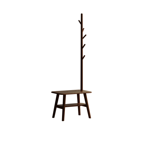 (Walnut Color) Natural Solid Wood Shoe Stool With Cloth Hanger, Mid-Century Modern Storage Bench for Entryway and Living Spaces - Upholstered - Upholstered - Beech - Brown - Not Specified - Primary Living Space - Shelves - Step Stools & Step Ladders - Cotton or Cotton Blend - Beige - Not Specified