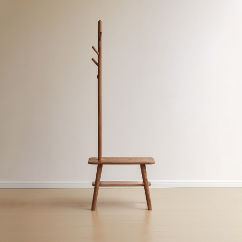 (Natural Color) Natural Solid Wood Shoe Stool With Cloth Hanger, Mid-Century Modern Storage Bench for Entryway and Living Spaces - Upholstered - Upholstered - Beech - Nature - Not Specified - Primary Living Space - Shelves - Step Stools & Step Ladders - Cotton or Cotton Blend - Beige - Not Specified