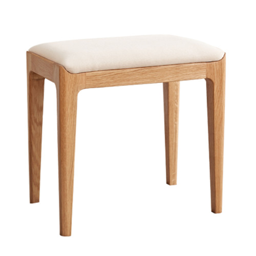 Red Oak Solid Wood Bedroom Vanity Stool with Off-White Seat Natural Wood Channel Stool - Fabric - Nature - Square - Not Specified - Not Specified - Not Specified - Beige - Padded Seat
