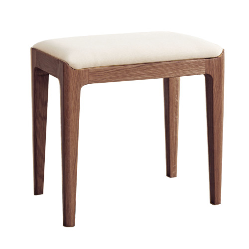 Walnut Color Red Oak Solid Wood Bedroom Vanity Stool with Off-White Seat Natural Wood Channel Stool - Fabric - Nature - Square - Not Specified - Not Specified - Not Specified - Beige - Padded Seat