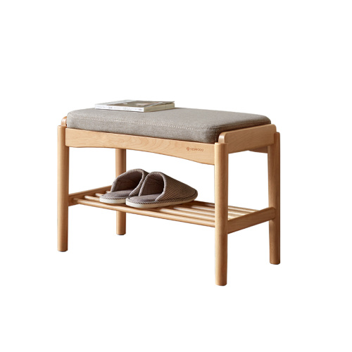 (Gray) Natural Solid Wood Shoe Bench, Mid-Century Modern Storage Bench with High Rebound Sponge Cushion for Entryway and Living Spaces - Upholstered - Upholstered - Beech - Nature - Not Specified - Primary Living Space - Shelves - Step Stools & Step Ladders - Cotton or Cotton Blend - Beige - Not Specified