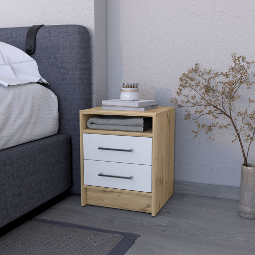 Philadelphia Nightstand, Two Drawers, Concealed Shelf - Multicolor - Particle Board - Melamine - Modern - 2 Drawers - Storage - Bedroom - Open Storage - Not Specified