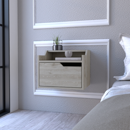 Floating Nightstand Chester, Bedroom, Light Gray - Engineered Wood - Engineered Wood - Particle Board
