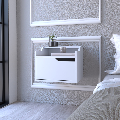 Floating Nightstand Chester, Bedroom, White - Engineered Wood - Engineered Wood - Particle Board