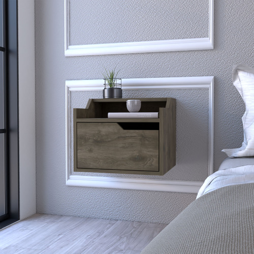 Floating Nightstand Chester, Bedroom, Dark Brown - Engineered Wood - Engineered Wood - Particle Board
