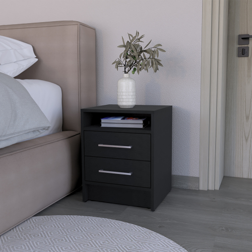 Nightstand Cartiz, Two Drawers, Black Wengue Finish - Particle Board