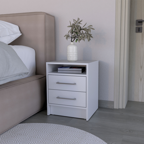 Nightstand Cartiz, Two Drawers, White Finish - Particle Board