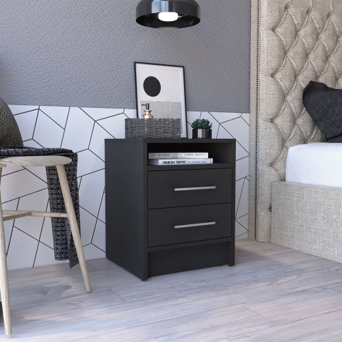 Nightstand 20"H, Two Drawers, Superior Top, Metal Handles, Black - Particle Board - Particle Board