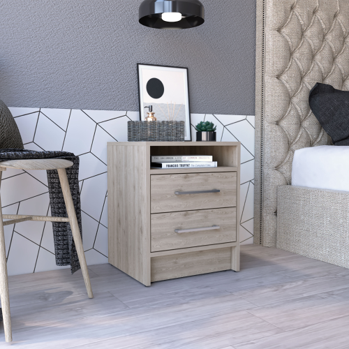Nightstand 20"H, Two Drawers, Superior Top, Metal Handles, Light Gray - Particle Board - Particle Board