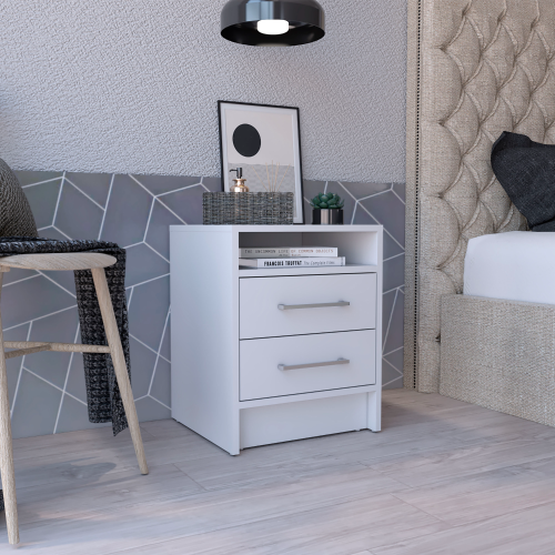Nightstand 20"H, Two Drawers, Superior Top, Metal Handles, White - Particle Board - Particle Board