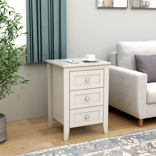 White 3 Drawer Nightstand with Charging Station and USB Ports & Power Outlets,Wooden Bed Side Table/End Table Modern Night Stands for Bedrooms - MDF - Not Specified - Not Specified - Not Specified