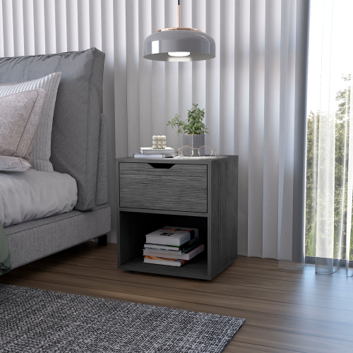 Light Gray Elegant Drawer Nightstand - Wood - 1 Drawer - Shelf - Drawer Storage - Bedroom