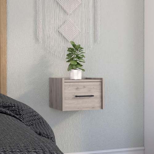 Boa Floating Nightstand , End Table, Side Table Wall-Mounted Single Drawer Design with Handle- Light Grey - Bedroom - Gray - Particle Board - Particle Board