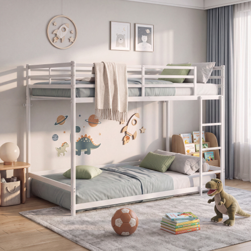 Bunk Bed with Ladder and high Guardrail Metal Bunk Bed, Storage Space, Noise Free,Twin Over Twin Size,WHITE - Modern - Bathroom - Box Spring Not Required