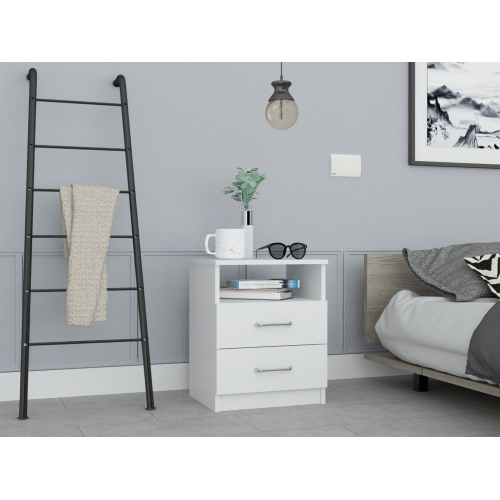 Napoles Nightstand , End Table, Side Table Superior Top, Two Drawers, One Shelf -White - Particle Board - Particle Board