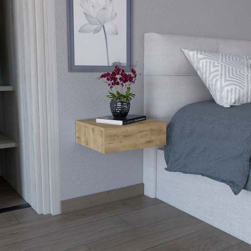 Milano Floating Nightstand , End Table, Side Table Wall-Mounted with Drawer -Macadamia -Bedroom - Beige - Particle Board - Particle Board