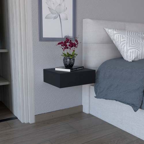 Milano Floating Nightstand , End Table, Side Table Wall-Mounted with Drawer -Black -Bedroom - Particle Board - Particle Board