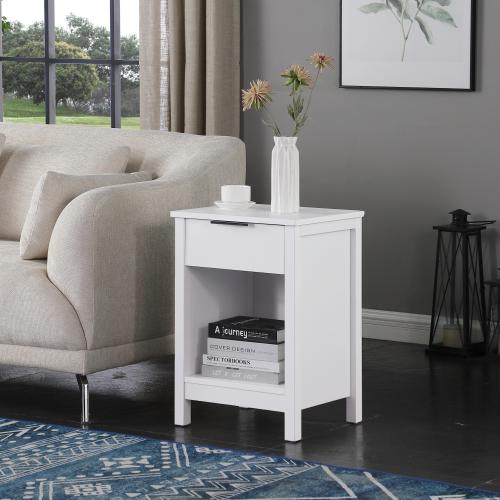 Nightstand with Drawer,3-Tier End Side Table with Storage Drawer and Shelf,Modern Bedside Night Stand for Bedroom, Living Room-Retro White - 1 Drawer White - Particle Board - Not Specified - Not Specified