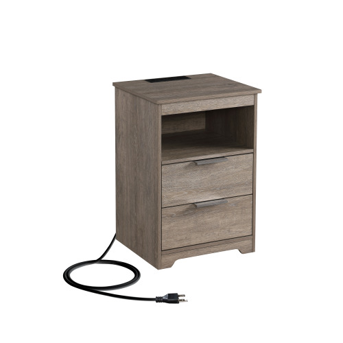 Nightstand with Charging Station,End Table with 2 Drawers,Wooden End Table with Drawer and Opening Shelf,Side Table for Bedroom, Gra - 2 Drawers Gray - Particle Board - Not Specified - Not Specified