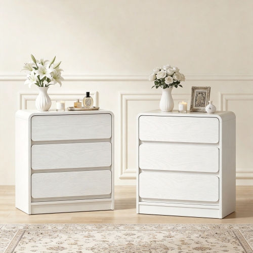 White 3-Drawer Nightstand Set of 2, Wooden Night Stand, Modern Cabinet for Living Room, Bedroom, Multi-Purpose Side Table, Easy Assembly, Anti-Tip Kit Included - Particle Board+MDF - MDF - 3 Drawers - Bedside Cabinet - Lacquer