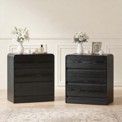 Black 3-Drawer Nightstand Set of 2, Wooden Night Stand, Modern Cabinet for Living Room, Bedroom, Multi-Purpose Side Table, Easy Assembly, Anti-Tip Kit Included - Particle Board+MDF - MDF - 3 Drawers - Bedside Cabinet - Lacquer - White