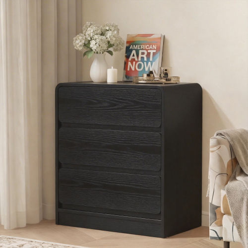 Black 3-Drawer Nightstand, Wooden Night Stand, Modern Cabinet for Living Room, Bedroom, Multi-Purpose Side Table, Easy Assembly, Anti-Tip Kit Included - Particle Board+MDF - Not Specified - Not Specified - Not Specified - Not Specified - Not Specified - Not Specified