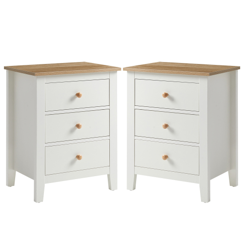 White Farmhouse Nightstand Set of 2, Wooden Bedside End Table for Bedroom - Particle Board+MDF - USB Port - Pedestal - Not Specified