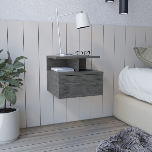 Adele Floating Nightstand with Drawer and Open Storage Shelves - Engineered Wood - Engineered Wood - MDF - Modern - 1 Drawer - Drawers - Bedroom - Not Specified - Not Specified - Not Specified - Not Specified