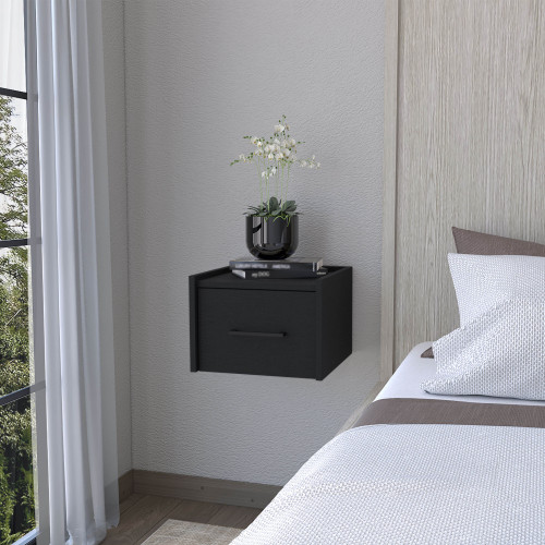 Elfrida Wall-Mounted Nightstand, Sleek Single-Drawer Design with Spacious Top Shelf - Engineered Wood - Engineered Wood - Melamine - Contemporary - 1 Drawer - Floating