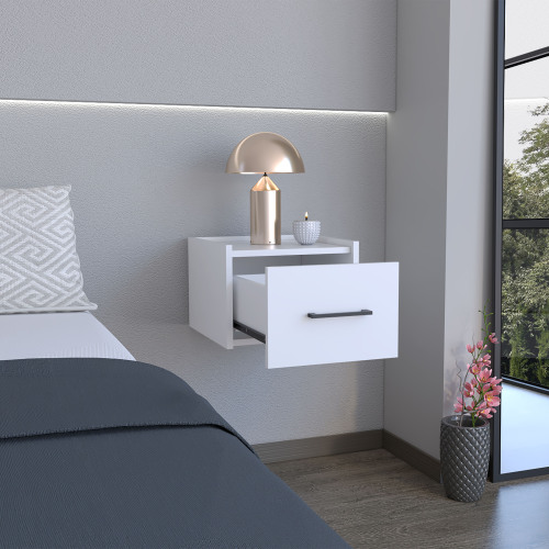 Floating Nightstand, Space-Saving Design with Handy Drawer and Surface, White - Engineered Wood - Engineered Wood - Particle Board - Not Specified - Not Specified - Not Specified - Not Specified