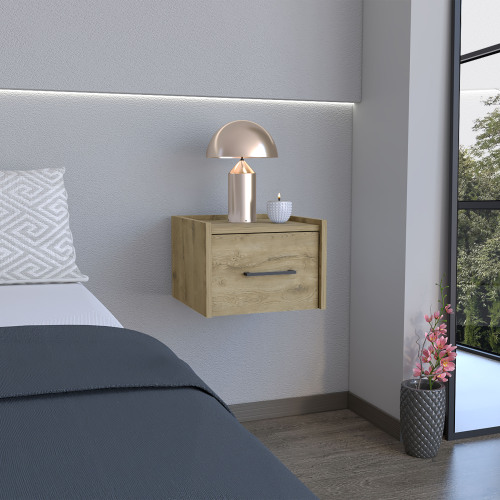 Floating Nightstand, Space-Saving Design with Handy Drawer and Surface, Macadamia - Engineered Wood - Engineered Wood - Particle Board - Not Specified - Not Specified - Not Specified - Not Specified
