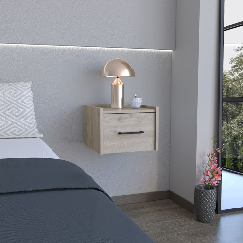 Floating Nightstand, Space-Saving Design with Handy Drawer and Surface, Light Gray - Engineered Wood - Engineered Wood - Particle Board - Modern - 1 Drawer - Rectangle - Bedroom