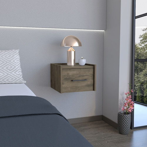 Floating Nightstand, Space-Saving Design with Handy Drawer and Surface, Dark Brown - Engineered Wood - Engineered Wood - Particle Board - Modern - 1 Drawer - Rectangle - Bedroom