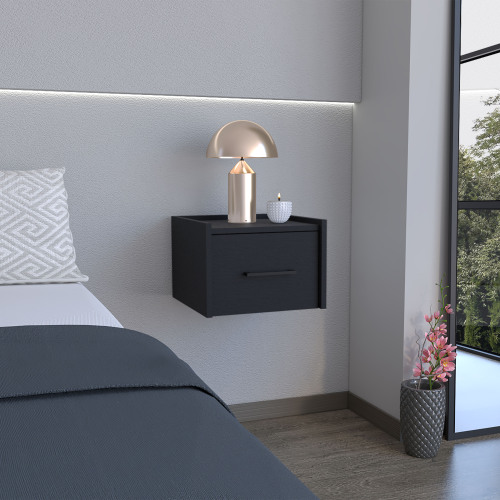 Floating Nightstand, Space-Saving Design with Handy Drawer and Surface, Black - Engineered Wood - Engineered Wood - Particle Board - Modern - 1 Drawer - Rectangle - Bedroom