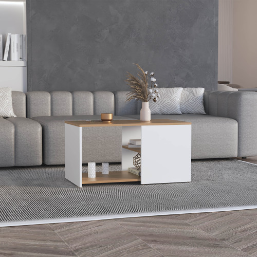 Adele 31" Wide Coffee Table with Three Shelves White - Natural Oak - Multi - Particle Board - Not Specified - Modern - Not Specified - Not Specified - Not Specified - Primary Living Space - Rectangular - Freestanding - Rectangular - Coffee & End Tables